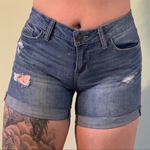 Light Wash Distressed Denim Shorts